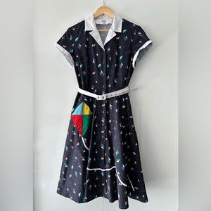 Unique Vintage Black Swing Dress, L